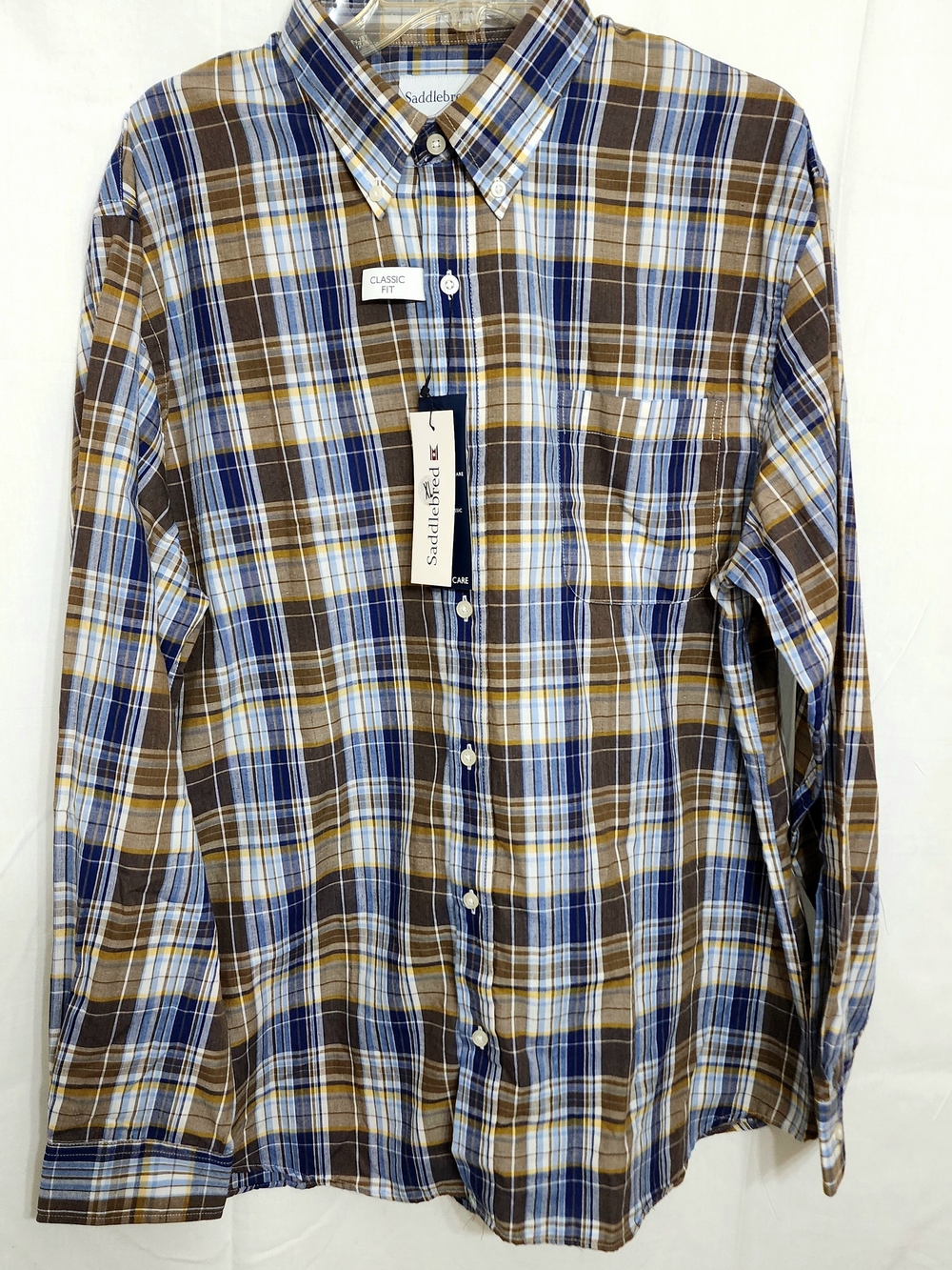 Saddlebred Blue & Brown Plaid Button-Down Shirt Size XL